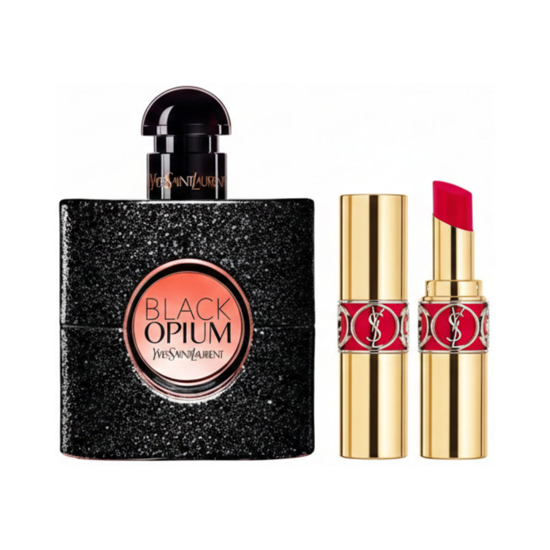 Yves Saint Laurent Set Opium Black 3 Pcs 1.7 Oz Edp & Lipstick & Bag Women