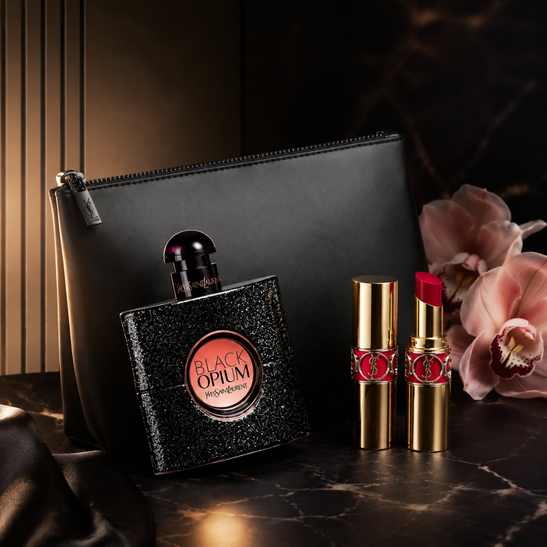 Yves Saint Laurent Set Opium Black 3 Pcs 1.7 Oz Edp & Lipstick & Bag Women