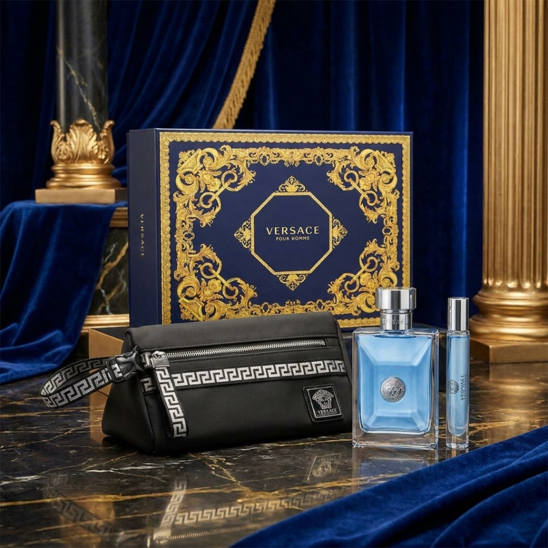 Versace Signature Pour Homme 3pc Set (3.4 Oz EDT, 0.34 Oz EDT and Bag) for Men