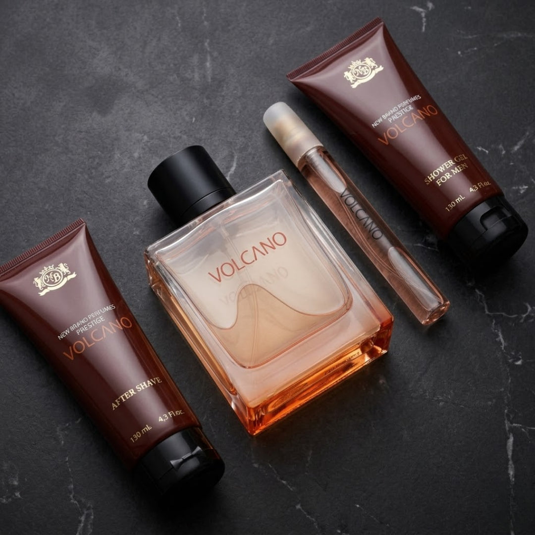 New Brand Set Prestige Volcano 3.3 Oz + 4.3 Oz + 4.3 Oz + 15 Ml Edt Men