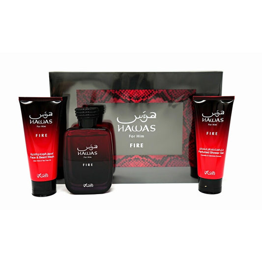 Rasasi Set Hawas Fire 3.38 Oz Edp + 3.38 Oz Face & Beard Wash + 3.38 Oz  Men
