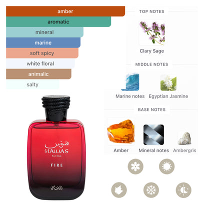 Rasasi Set Hawas Fire 3.38 Oz Edp + 3.38 Oz Face & Beard Wash + 3.38 Oz  Men