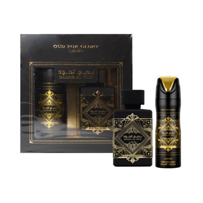 Lattafa Set Badee Al Oud 3.4 Oz Edp + Body Spray 6.4 Oz Men