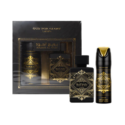 Lattafa Set Badee Al Oud 3.4 Oz Edp + Body Spray 6.4 Oz Men