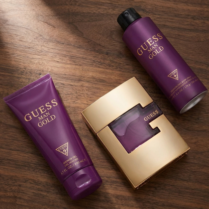 Guess Set Gold  2.5 Oz Edt & Body Mist 6 Oz & Shower Gel 6.7 Oz Men