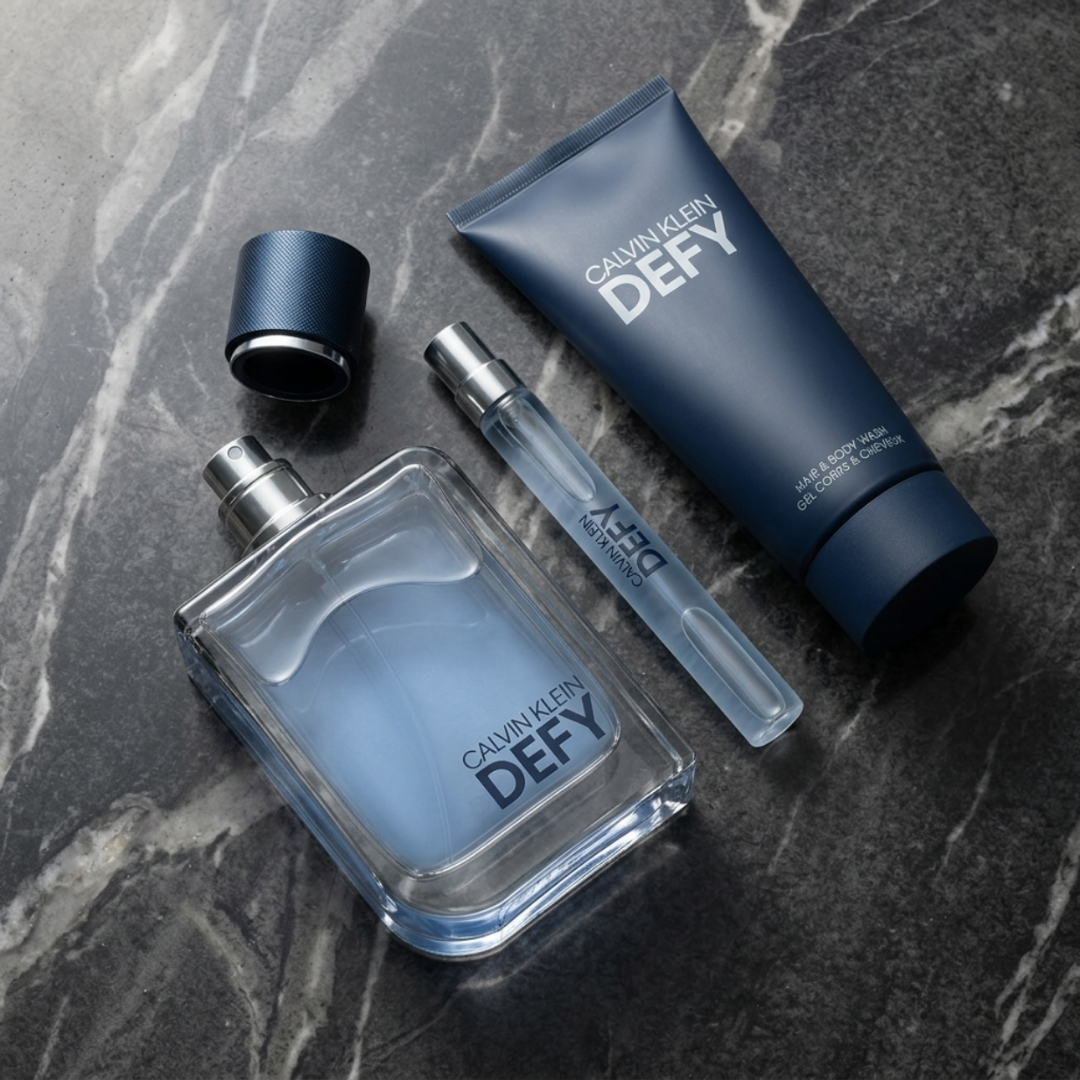 Calvin Klein Set Defy 3.4 Oz Edt + 10 Ml Edt + Hair And Body Wash 3.4 Oz Men
