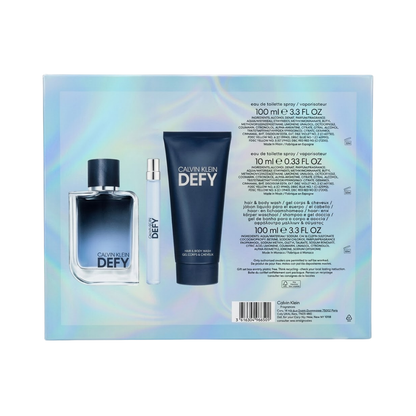 Calvin Klein Set Defy 3.4 Oz Edt + 10 Ml Edt + Hair And Body Wash 3.4 Oz Men