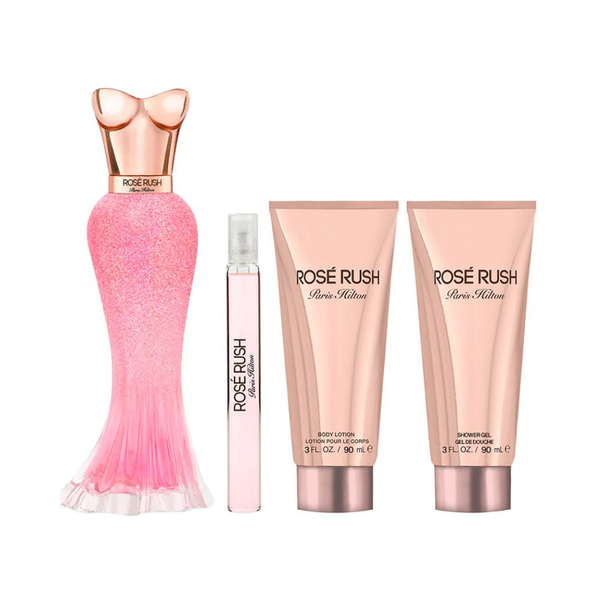 Paris Hilton Set Rose Rush 3.4 Oz Edt & 3.0 Oz Body Lotion & 3.0 Oz Shower Gel & 0.33 Oz Edp Women