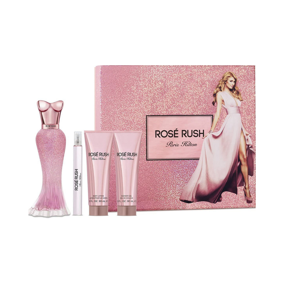 Paris Hilton Set Rose Rush 3.4 Oz Edt & 3.0 Oz Body Lotion & 3.0 Oz Shower Gel & 0.33 Oz Edp Women