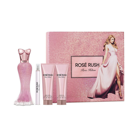 Paris Hilton Set Rose Rush 3.4 Oz Edt & 3.0 Oz Body Lotion & 3.0 Oz Shower Gel & 0.33 Oz Edp Women