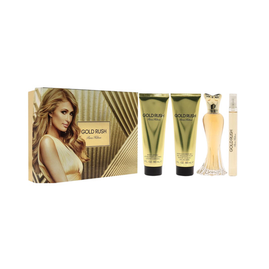 Paris Hilton Set Gold Rush 3.4 Oz Edt & 3.0 Oz Body Mist & 3.0 Oz Shower Gel & 0.34 Oz Edt Women