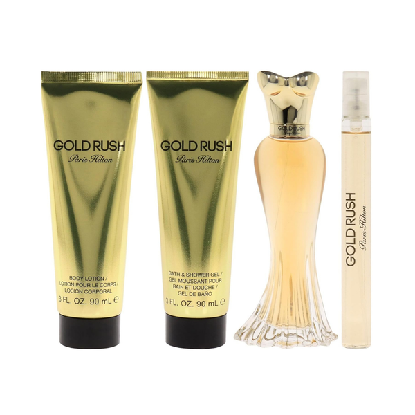 Paris Hilton Set Gold Rush 3.4 Oz Edt & 3.0 Oz Body Mist & 3.0 Oz Shower Gel & 0.34 Oz Edt Women