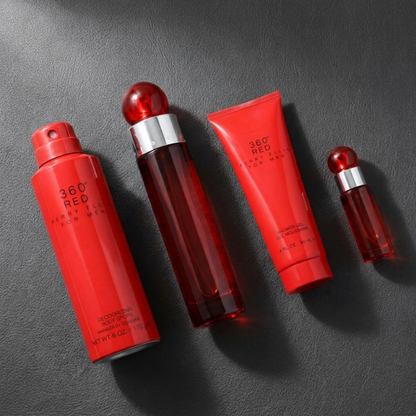 Perry Ellis Set 360 Red 3.4 Oz EDT Men & Deodorant 6.0 Oz & Shower Gel 3.0 Oz & Mini EDT Men 0.25 O.z