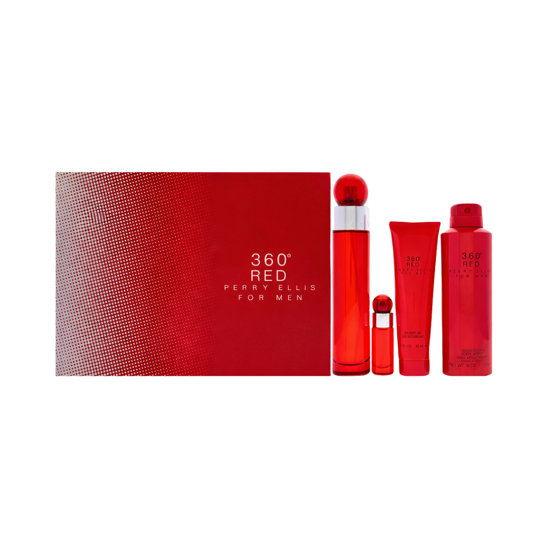 Perry Ellis Set 360 Red 3.4 Oz EDT Men & Deodorant 6.0 Oz & Shower Gel 3.0 Oz & Mini EDT Men 0.25 O.z