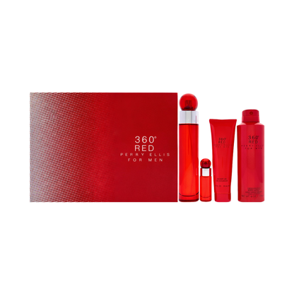 Perry Ellis Set 360 Red 3.4 Oz EDT Men & Deodorant 6.0 Oz & Shower Gel 3.0 Oz & Mini EDT Men 0.25 O.z
