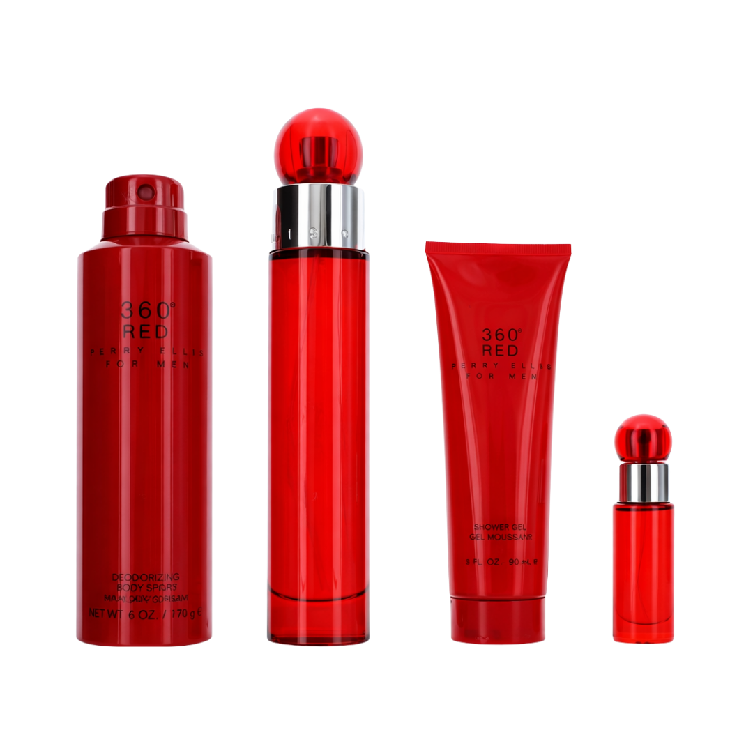 Perry Ellis Set 360 Red 3.4 Oz EDT Men & Deodorant 6.0 Oz & Shower Gel 3.0 Oz & Mini EDT Men 0.25 O.z