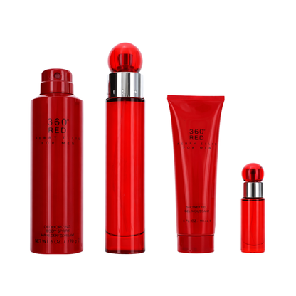 Perry Ellis Set 360 Red 3.4 Oz EDT Men & Deodorant 6.0 Oz & Shower Gel 3.0 Oz & Mini EDT Men 0.25 O.z