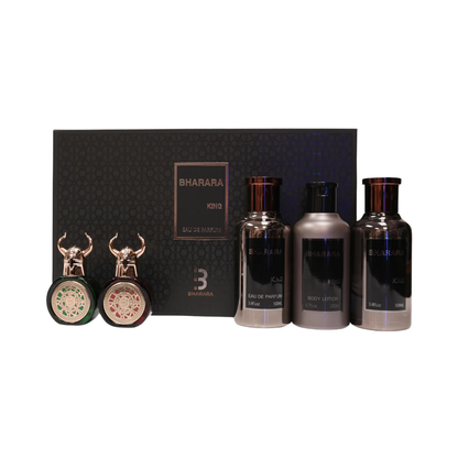 Bharara Set King 3.4 Oz Edp + 3.4 Oz Aftershave + 6.8 Oz Body Lotion + 2 Pcs Viking 10 Ml Men