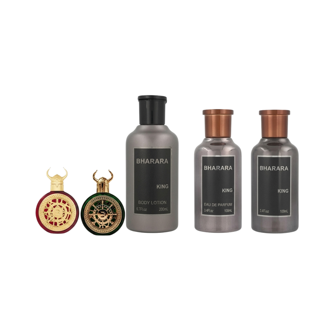 Bharara Set King 3.4 Oz Edp + 3.4 Oz Aftershave + 6.8 Oz Body Lotion + 2 Pcs Viking 10 Ml Men
