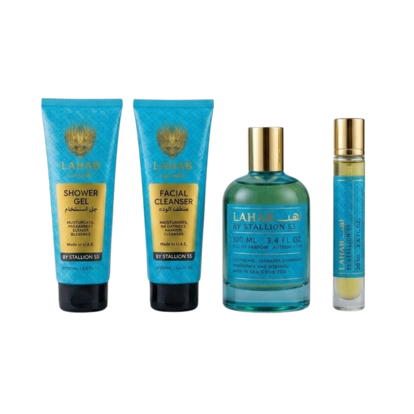 Emper Set Lahab By Stallion 53 3.4 Oz Edp + 3.4 Oz Sg + 3.4 Oz Facial cleaner + 0.68 Oz Edp Unisex
